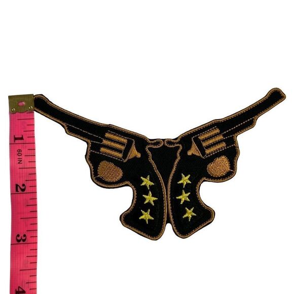 Double Pistol Western Gun Embroidered Patch - Picture 3 of 4
